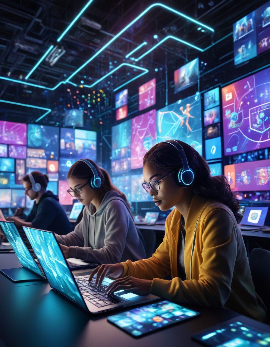 A dynamic scene of a group of diverse individuals intensely engaged in a variety of web-based challenges on their laptops and tablets, with glowing screens and holographic icons representing different competitive games and puzzles. The atmosphere is electric and filled with an aura of competition and excitement. vibrant colors. 3D.